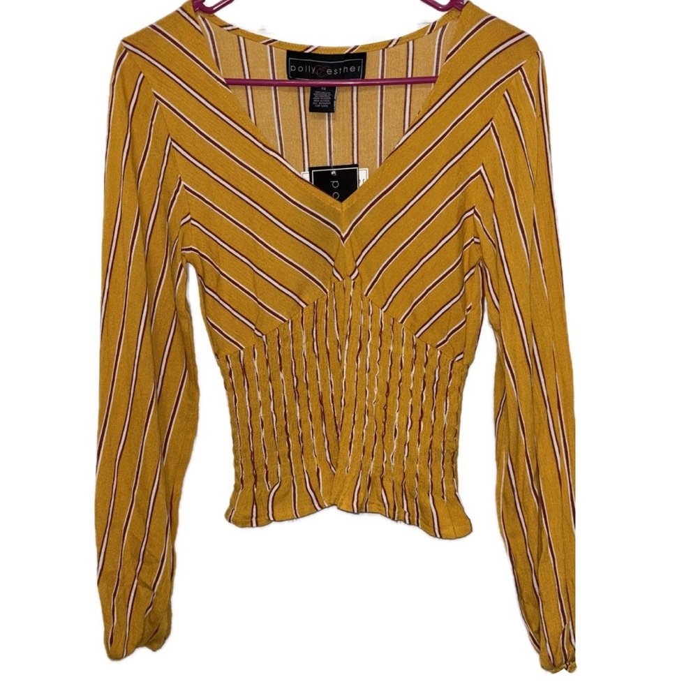 NWT Long Sleeve V-Neck Smocked Waist Blouse